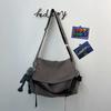 Men's Solid Canvas Crossbody Bag with Cartoon Charm Large Capacity Casual Shoulder Bag for Daily Work Commute