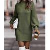 Womens Solid Color High Neck Long Sleeve Knit Sweater Dress Regular Fit Elegant Office Style