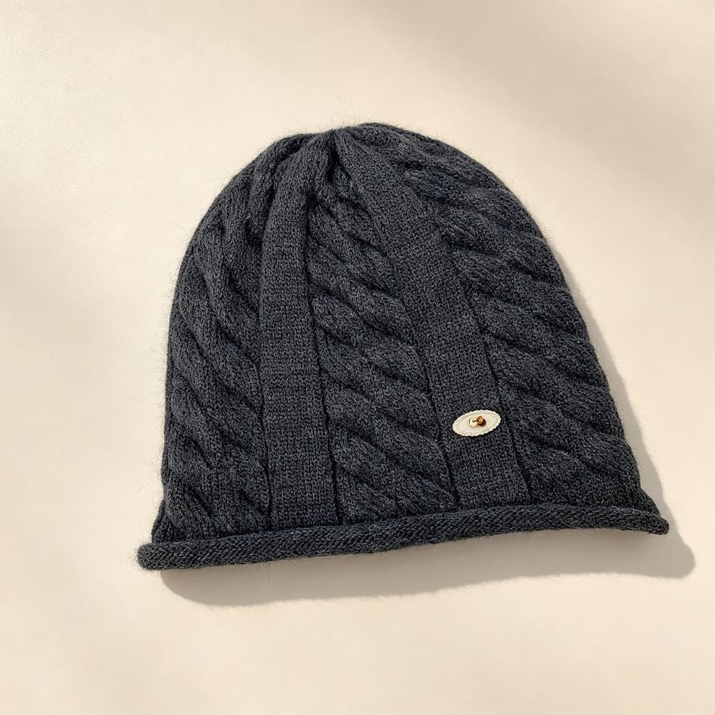 Autumn and winter new blue twist knitted hat versatile wool hat showing face small ear protector head wool cold hat