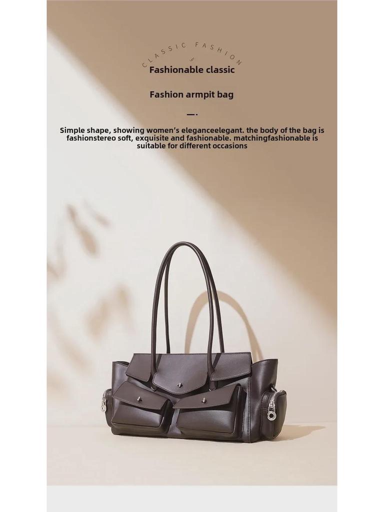 2025 Women's Retro Large-Capacity Multi-Pocket Motorcycle Handbag - Versatile Underarm and Shoulder Messenger Bag