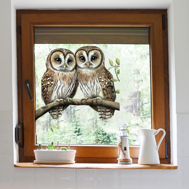 Double-Sided Owl Branch Window Sticker - Cute Home Decoration