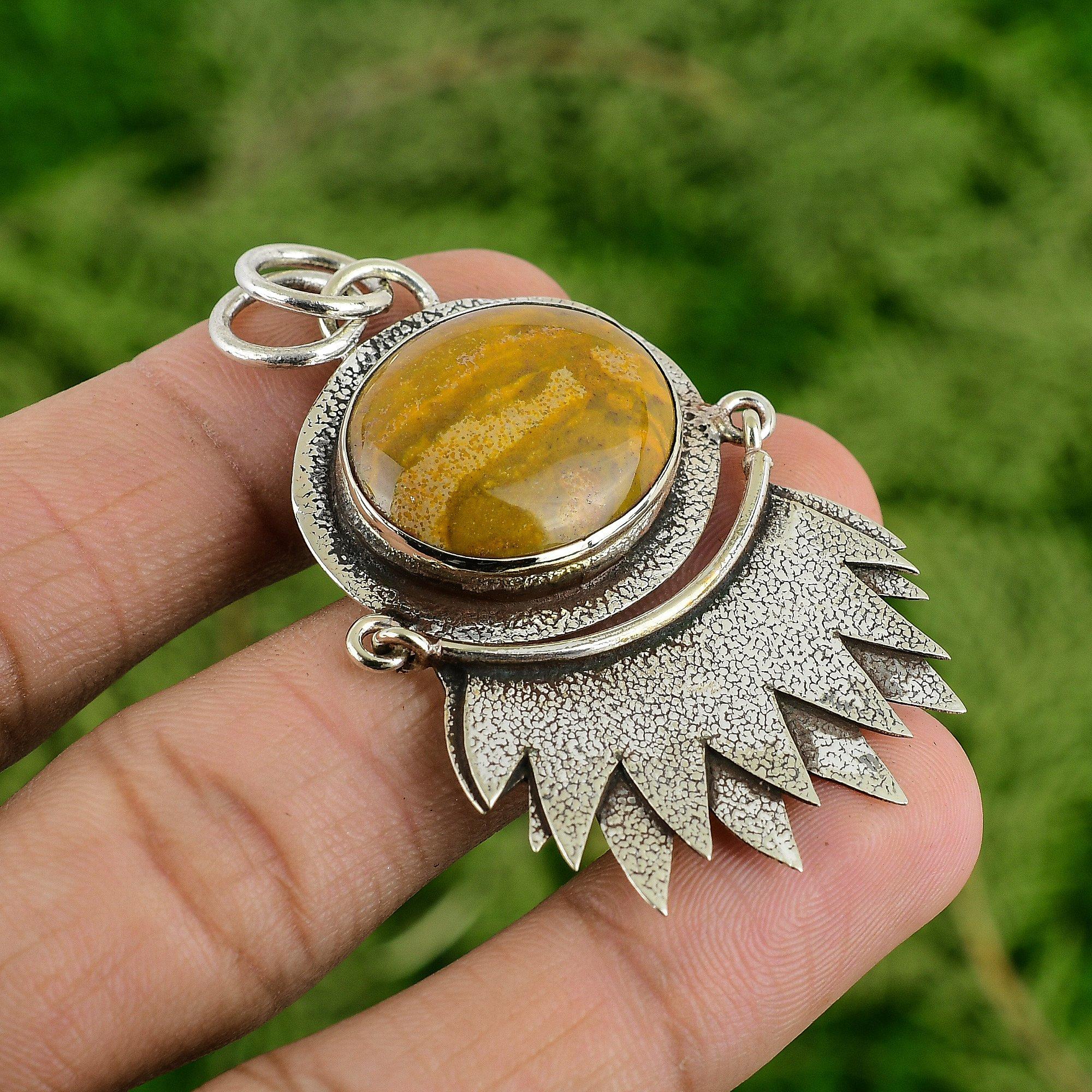 

Sterling Silver Oval Ocean Jasper Stone Trendy Mother Wedding Pendant Jewelry