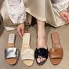 Sommer Designer Frau Flache Neue Hausschuhe Gewebt mit Bequemen frauen Schuhe Casual Bottom Hausschuhe Frauen 2024 Neue