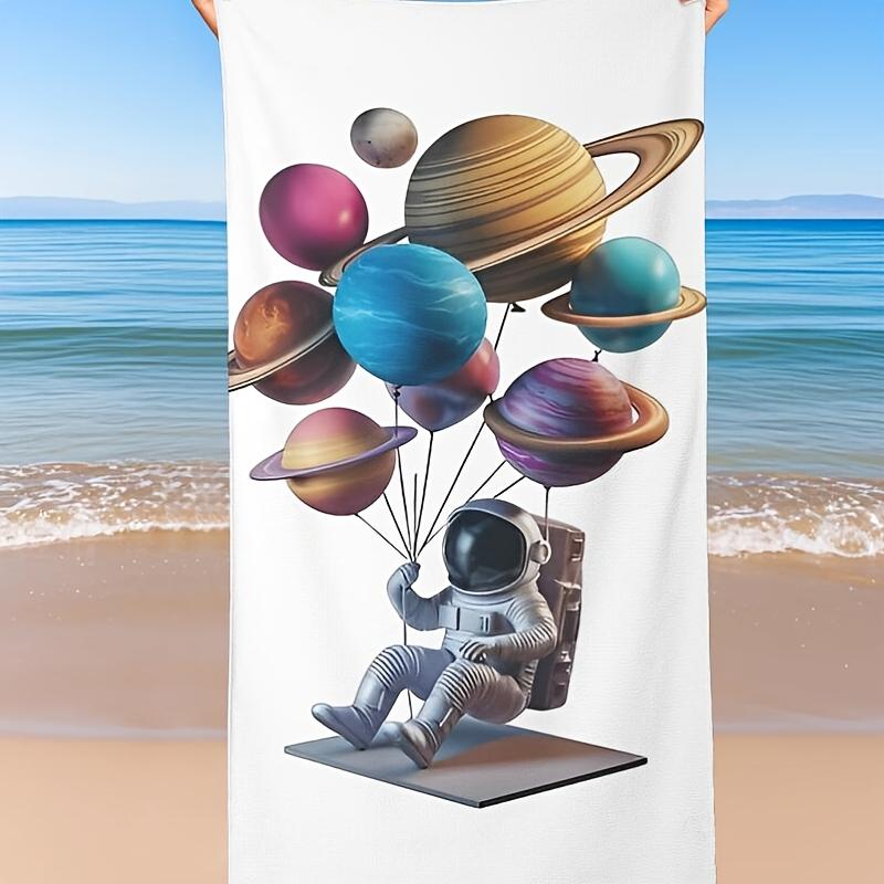 

Space Astronaut Planet Balloon Beach Towel Patterned Sunscreen And Windproof Suitable For Swimming Pool Camping Travel Blanket W30*H60(CM)