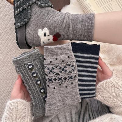 Cool Gray Premium Color Wool Combination High Tube Socks Children'S Korean Retro British Twist Pattern Stacking Socks