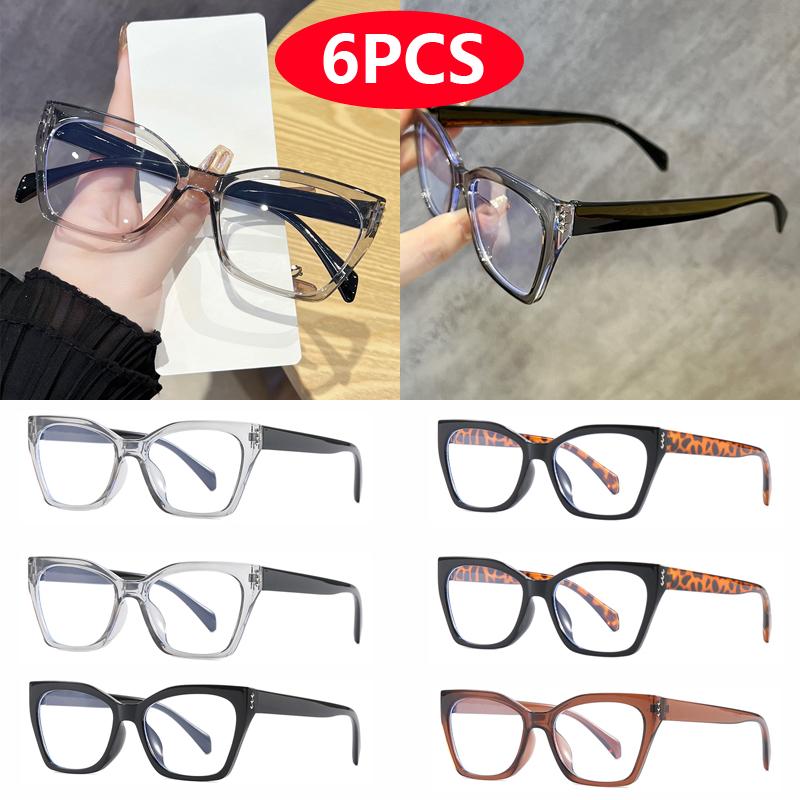 1/4pcs/6pcs Cat Eye Leopard Glasses Frame Sets Women Men Oversized Anti Blue Light Flat Mirror Unisex Eyewear