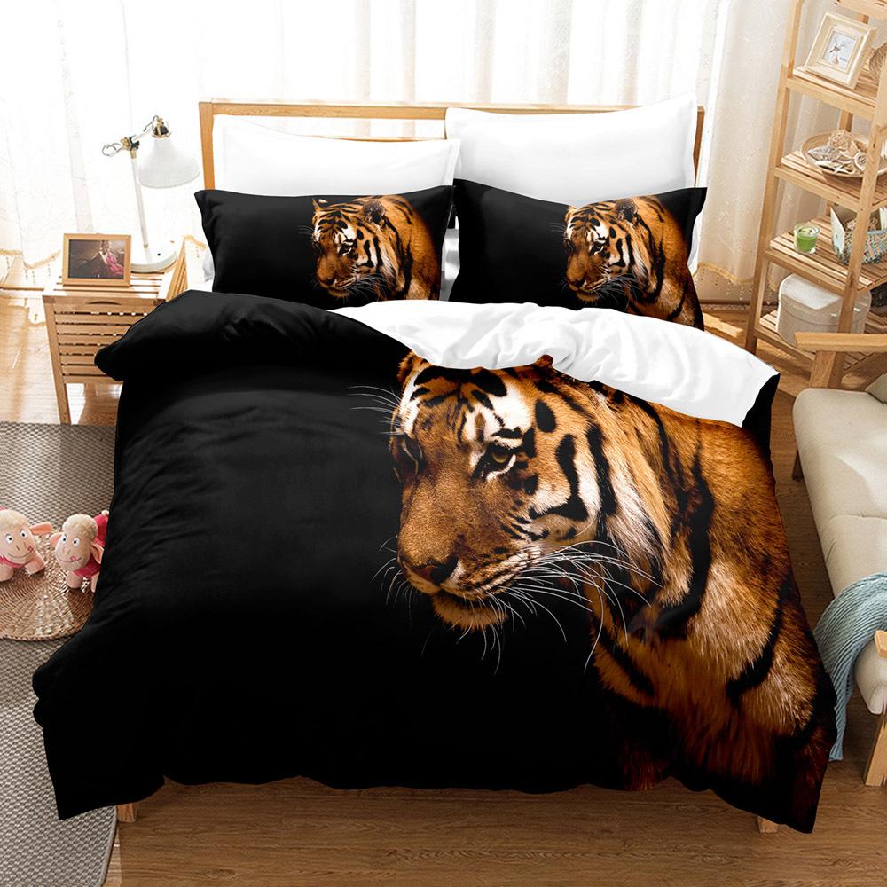3D Fierce Beast Bedding Set Tiger Print Duvet Cover Pillowcase 2/3 Pieces AU180 * 210 Full Size Soft Zippered Home Textile