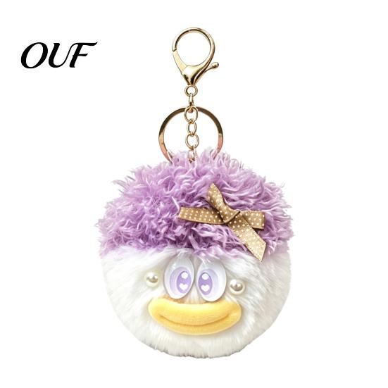 Cartoon Key Accessory Curly Hair Head Keychain, Plush Keychain with Metal Clasp, Ring Bow Backpacks Handbags Keys Decorative Pendant for Men