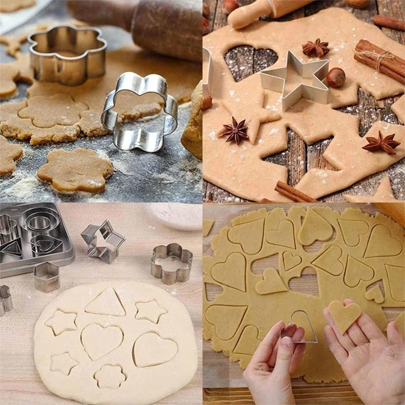 Mini Cookie Cutter Set 30pcs Stainless Steel Baking Cutters DIY Fondant Cake Mold Pastry Round Heart Shaped Baking Accesories