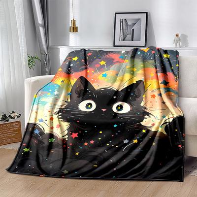 1 manta de dibujos animados con estrellas y gatos de colores, decoración estacional para el hogar, regalo, para sala de estar, viajes, camping, coche