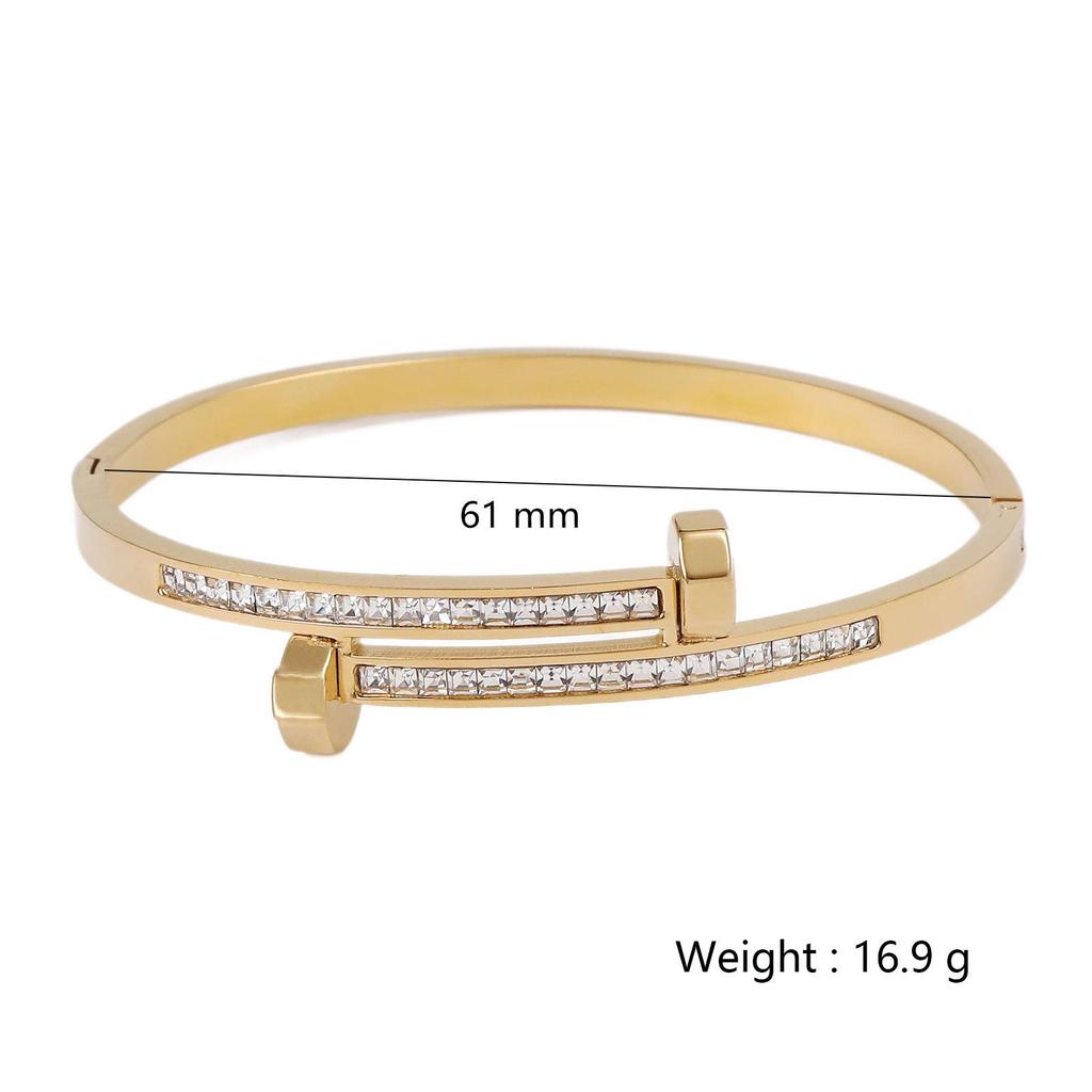18K Gold Plated Stainless Steel Diamond Nail Bracelet