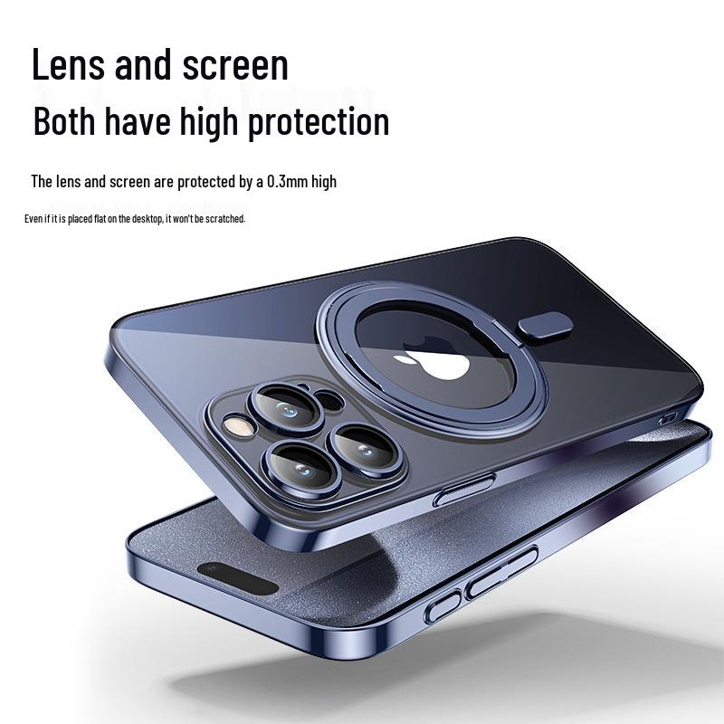 iPhone 16 Case: Rotating Magnetic Stand, Ultra-thin Electroplated for 13, 14 Pro Max, 15
