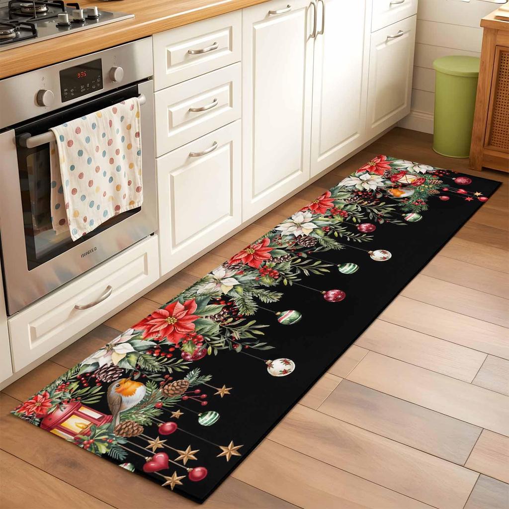 Rosa Flurläufer Teppich 2'x6' Weihnachten Waschbar Rutschfest Weihnachts-Fußmatten für Küche Badezimmer Waschküche Heimdeko