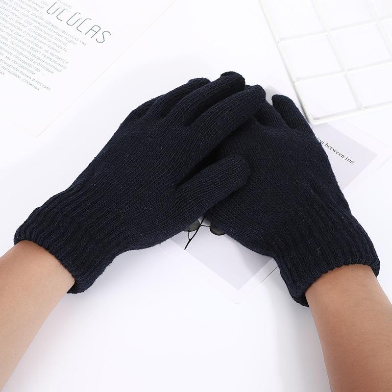 Winter warm knitted gloves outdoor cycling cold-proof couple wool plush finger non-slip gloves