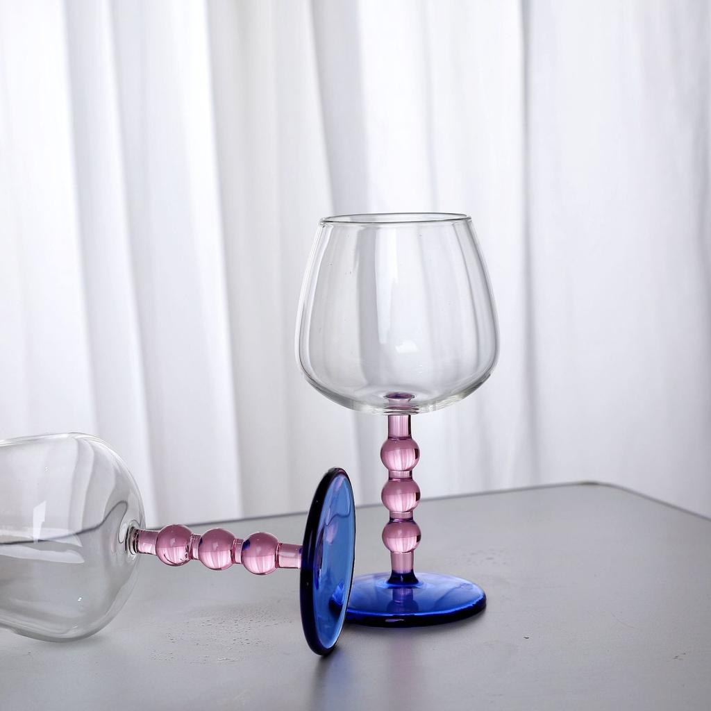 Beaded Tall Wine Glass Champagne Cocktail Glass Home Bar Splicing Colored Borosilicate Glass Wine Glass