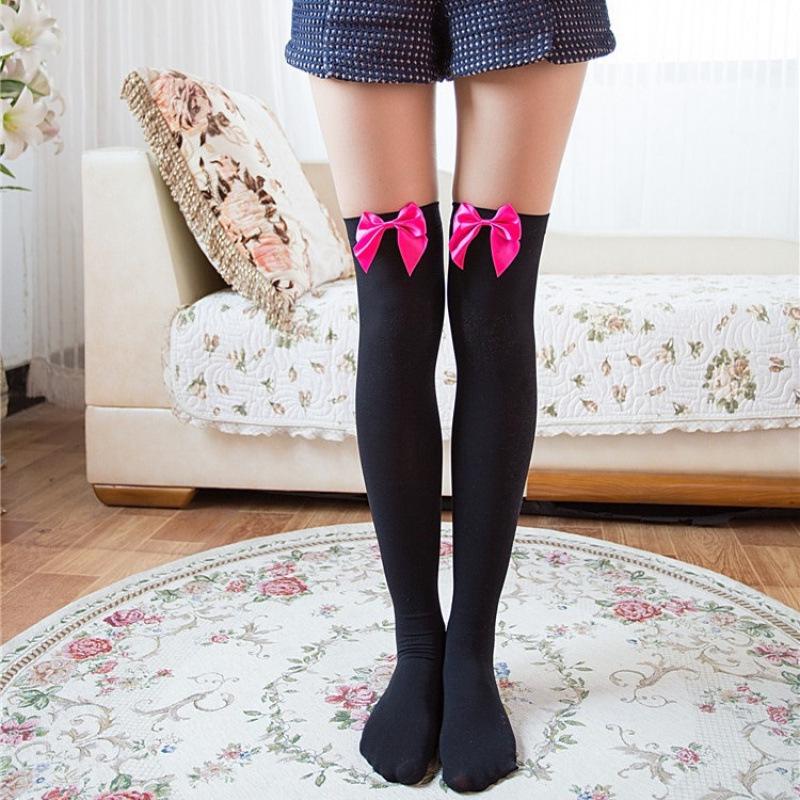 Velvet Bow Temptation Women's Over-the-Knee Lingerie Socks