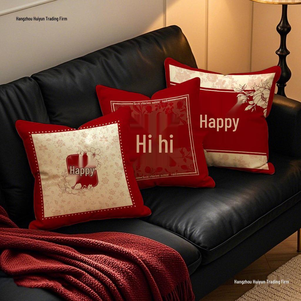 Double Happiness Red Throw Pillows - Festive Wedding Cushions for Living Room and Sofa Decoration