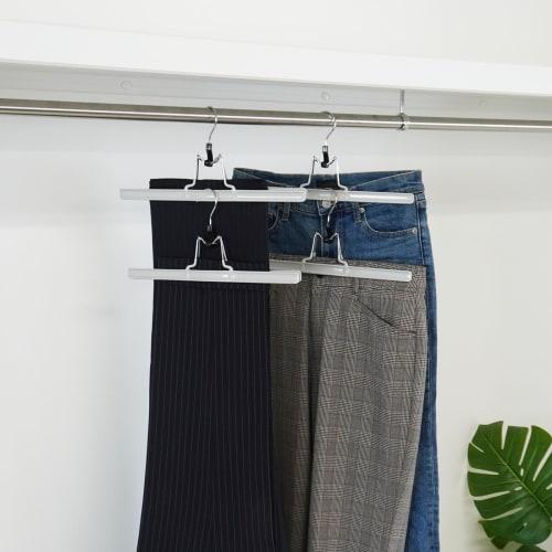 Shinko Hanger One-Lock Hangers, Gray, Set of 2, for Pants, Jeans, and Slacks, One-Touch Clip-On Clothes, Closet Organization, 017272
