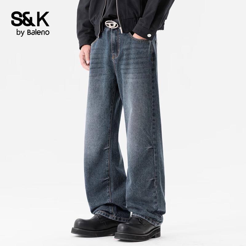 

Baleno S&K Men s Autumn/Winter Loose Straight-Leg Fleece Jeans 34
