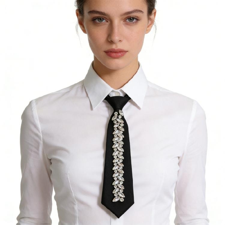 Luxurious Crystal Decors Neck Tie For Grooms Bridesmaids And Guests Long Necklace Preknotted Tie for Party Gathering