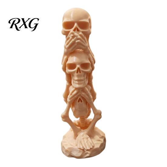Creative Resin Crafts 3D Printed Triple Skull Statue, Halloween Horror Hear No Evil See Skeleton Figurines Speak Figurine, Desk Decor for Home Office
