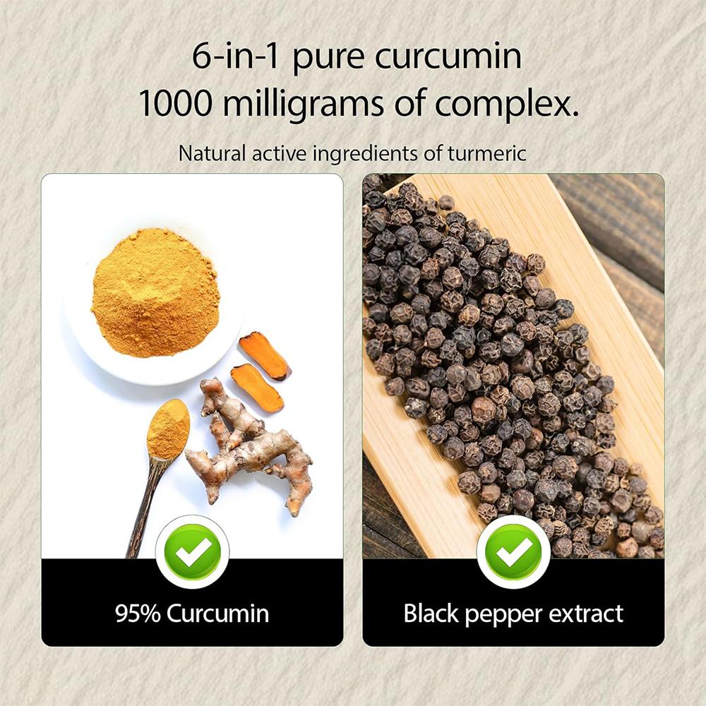 Curcumin Capsules 1000mg 6-in-1 Formula Contains 95% Curcumin+Propolis+Ginger+Black Pepper to Protect Immune Joints and Digestive Health 120 Capsules