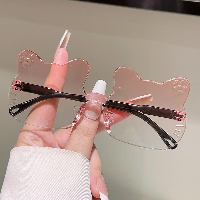 Cute Kitten Shaped Sunglasses for Children New Rimless Multi-color Decor Shades Trendy Design Gradient Kids Sun Glasses