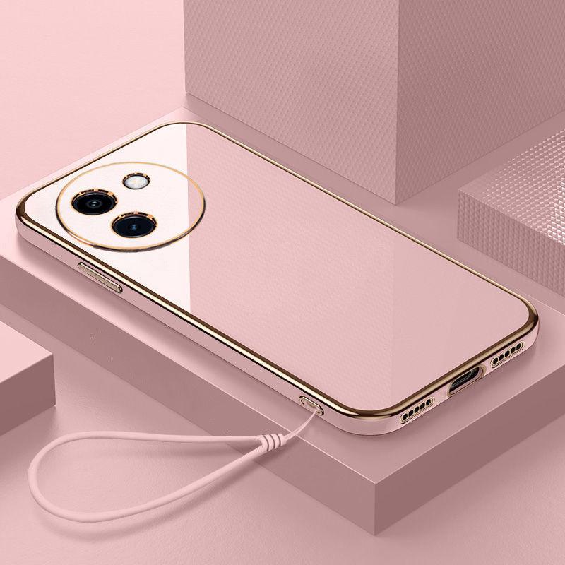 

Чехол для Vivo V30e Чехол для телефона Vivo V30E с прямым краем, гальваническое покрытие, противоударный силиконовый мягкий чехол For Vivo V30e&Case & Strap