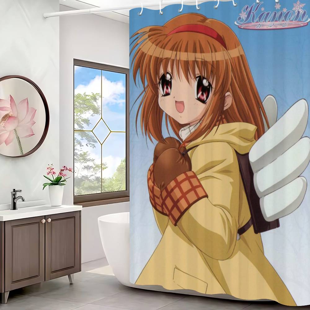Retro Anime Kanon Girls Bathroom Shower Curtain Shielding Partition Shower Curtain Quick Dry Can Be Scrubable Light Opaque Bath