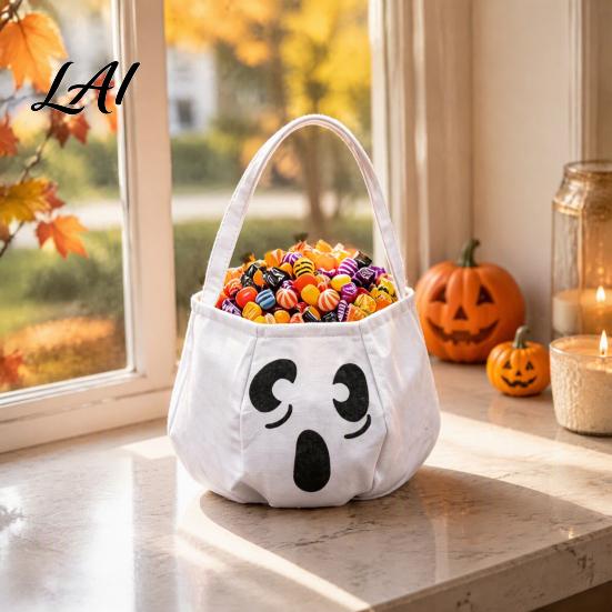 Sturdy Fabric Candy Buckets Halloween Trick or Treat Bag Funny Ghost Expressions Non-woven Handbag Accessories Lightweight for Kids Party Favors And