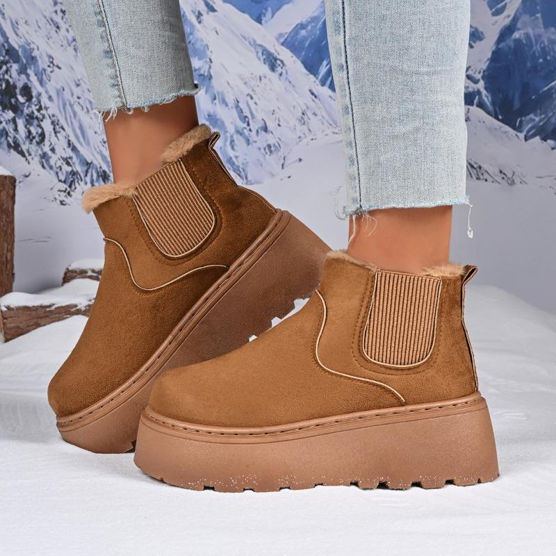 

Новые хлопковые туфли на толстой подошве для женщин, утепленные флисом, модные, и пара сноубутсов 42 верблюд