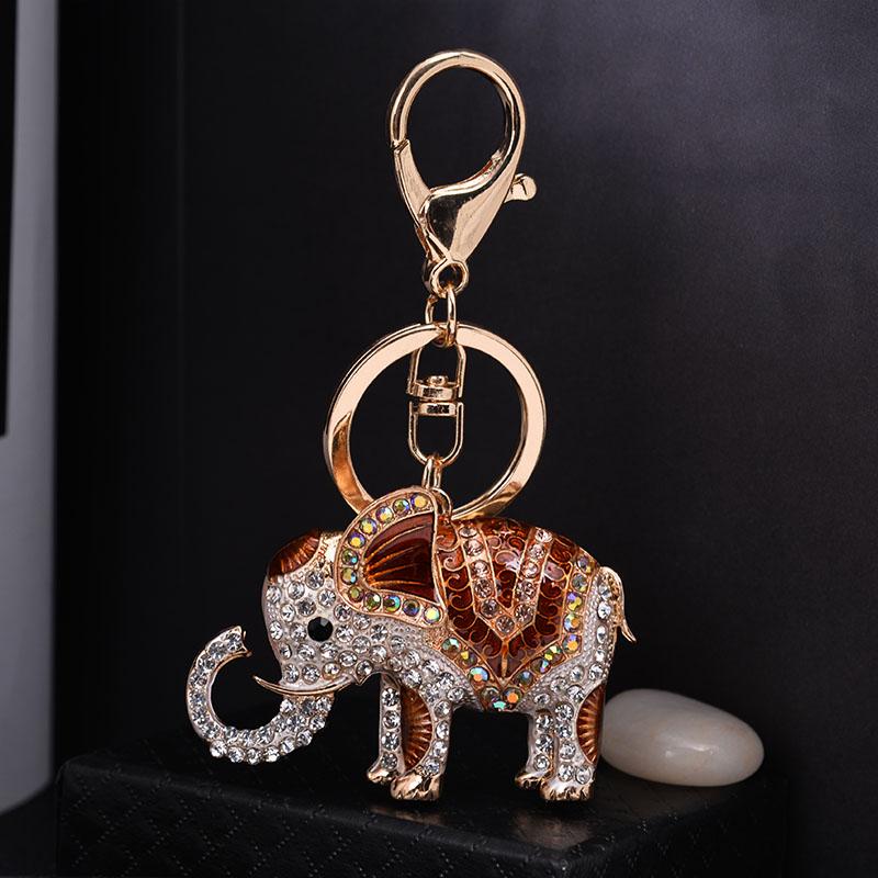 New Design 3D Enamel Elephant Crafts Key Holder Fashion Crystal Animal Bag Pendant Unique Jewelry Gift Bag Charm