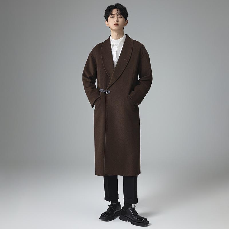 Men's High-Grade Wool Cashmere Over-the-Knee Windbreaker Coat, Plus Size