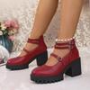 Fashion Women Pumps 2025 New Plus Size Lolita Shoes Woman Ankle Strap High Heels Double Buckle Chunky Platform Mary Janes Shoes Woman
