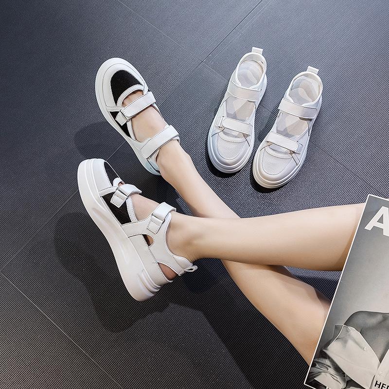 Damen Sportsandalen aus Leder Sommer Mode Casual Sportliche Baotou Schuhe Mesh Dicke Sohle Casual Damen Sandalen Größe 34-39