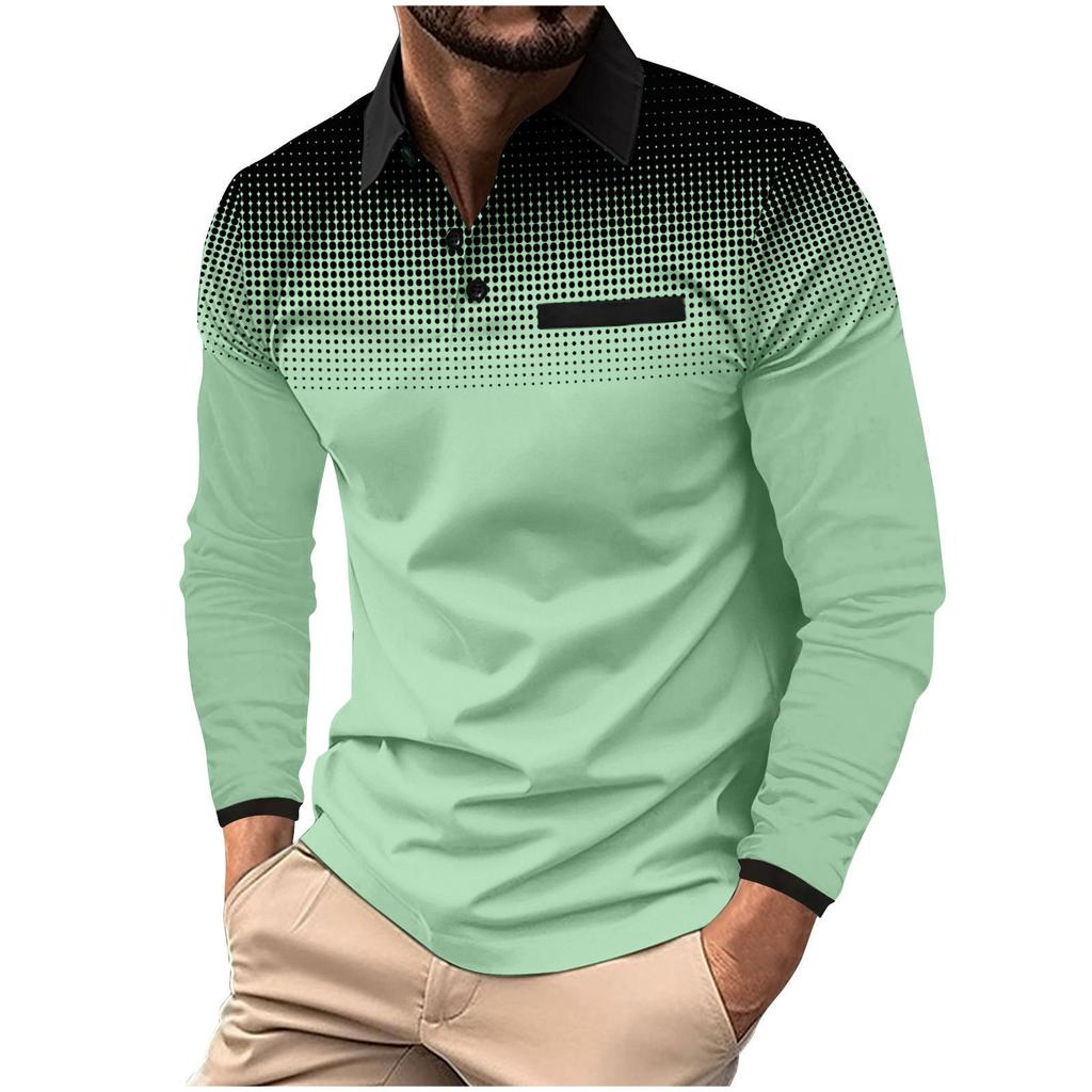 Herren Langarm Poloshirt Bedruckt Punkt Revers Sportoberteile Mode Sweatshirt