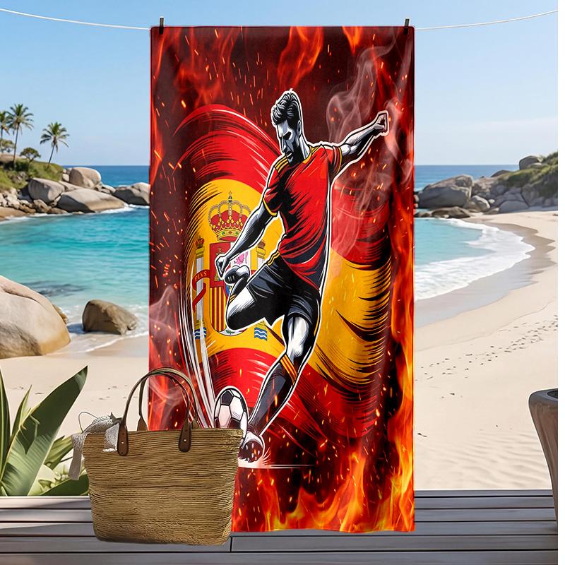 Spain Football Print Beach Towel Quick Dry Super Absorbent Soft Bath Towel for Swimming Beach Travel Fan Souvenir Gift