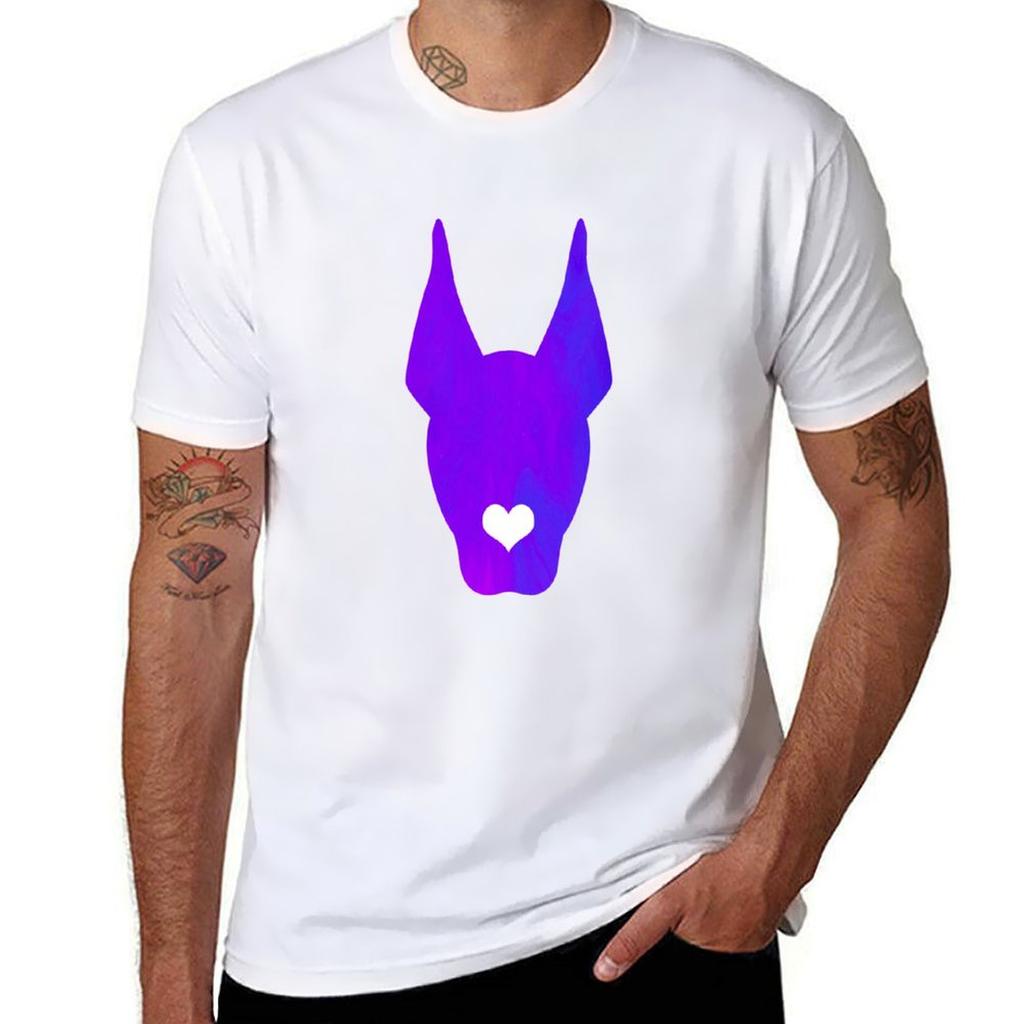 Funny Doberunisex Pinscher Heart Dog Watercolor Tshirt Trendy Print Short Sleeve Tshirt
