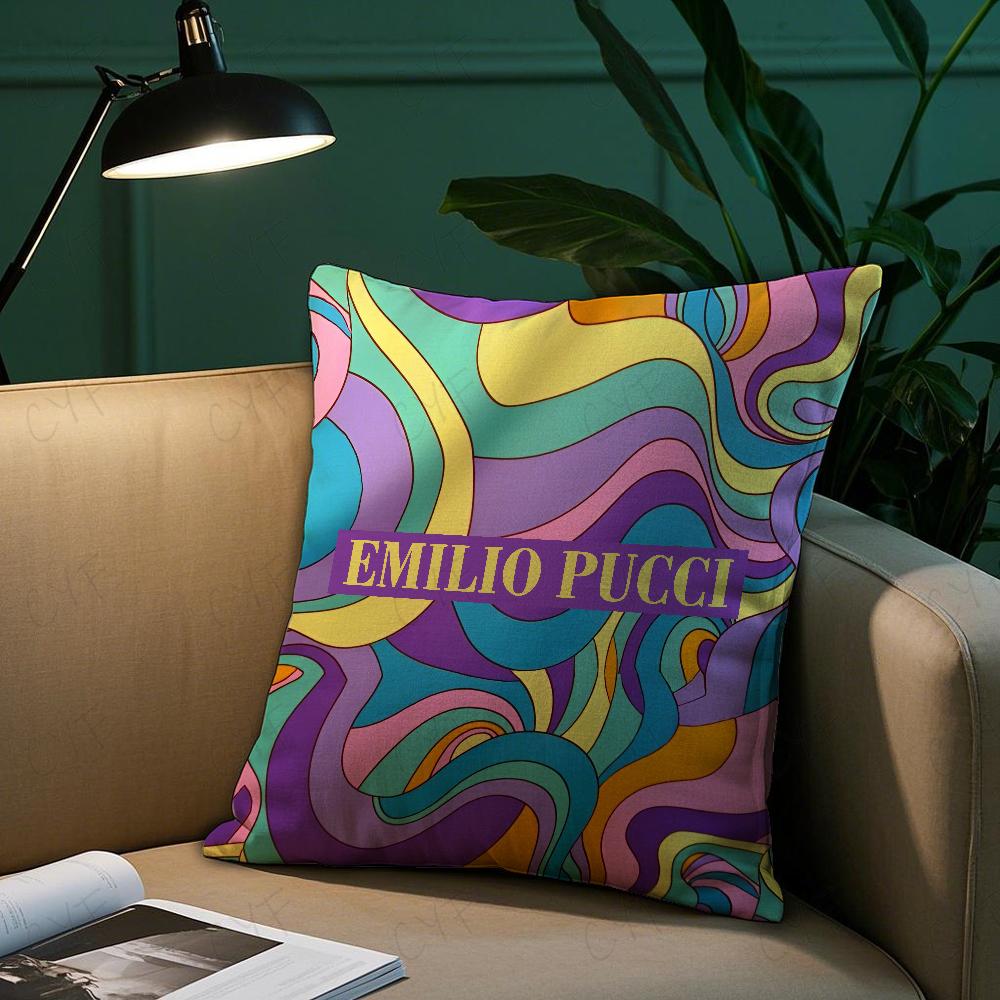 Short Plush Material Pillowcasee-Emilio Pucci Pillow Case Anti-Dustmite Pillowcase Invisible Zipper Silky Short Plush Sofa Cushi