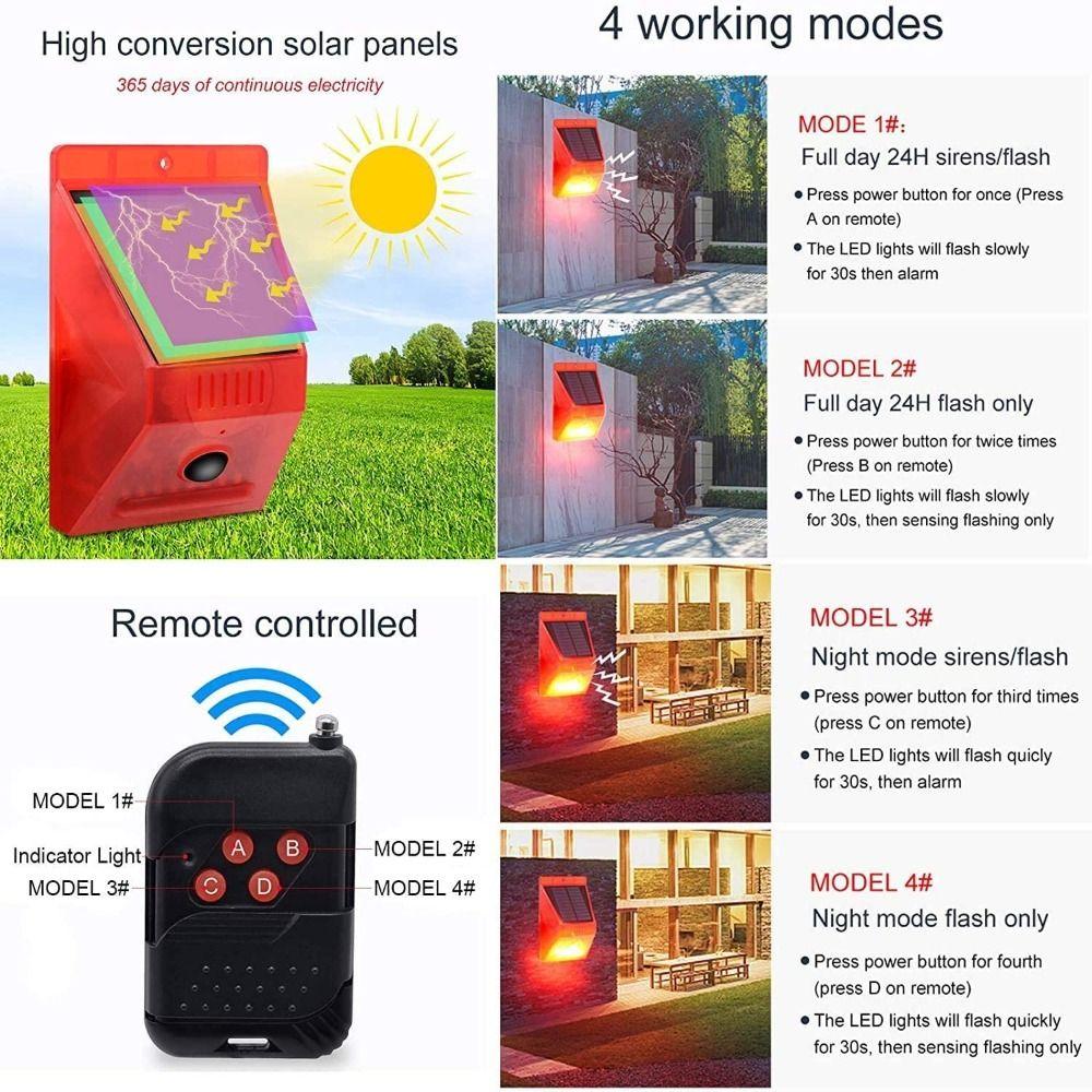 Rechargeable Solar Lamps Multifunctional Security Alarm Siren Solar Alarm  Field Security