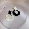 Asymmetric Black White Circle Drop Earrings - Geometric Hollow Statement