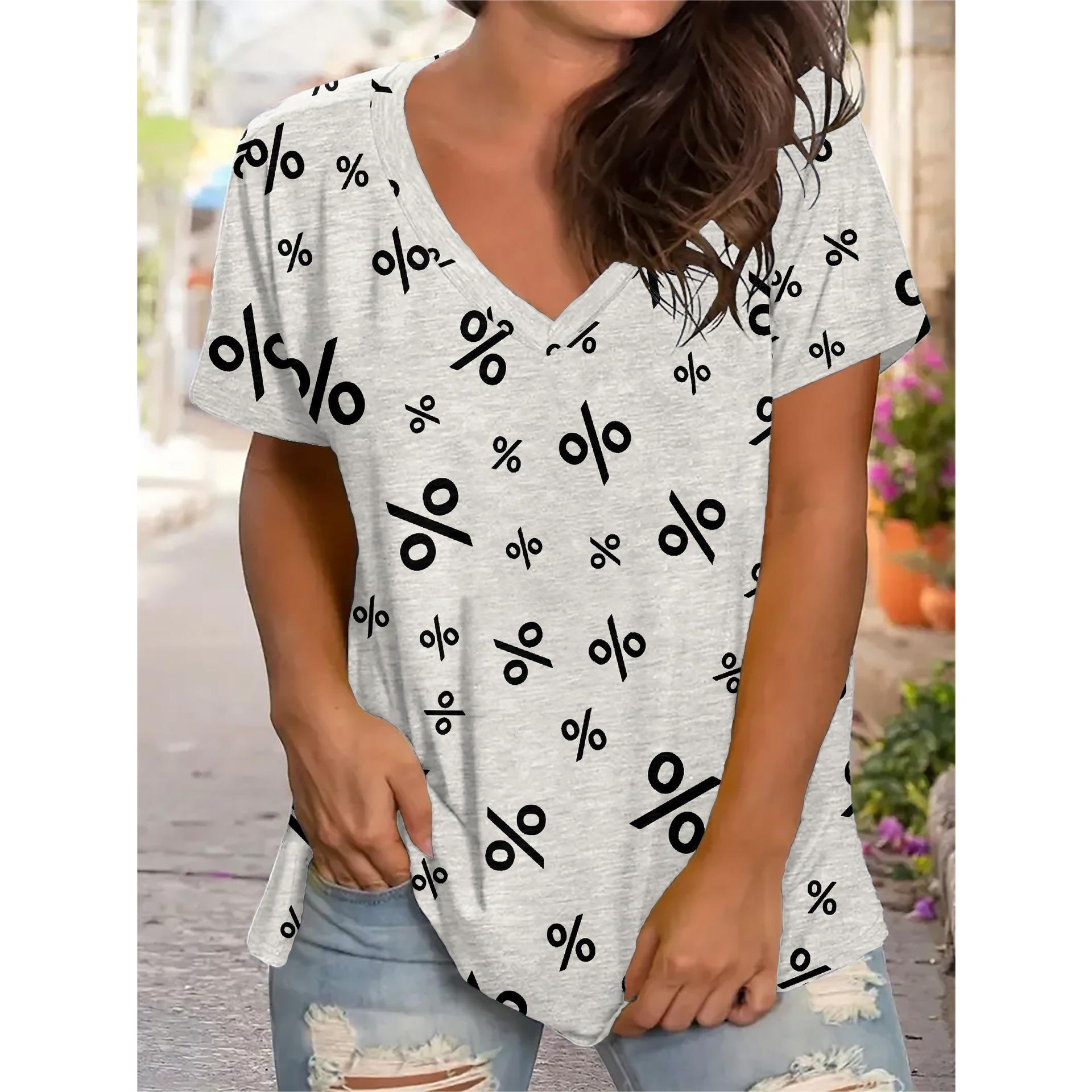 

Summer V-neck 3D Star Geometric Patterns Printed Top Fashionable Casual Short Sleeved Women s T-shirts XS