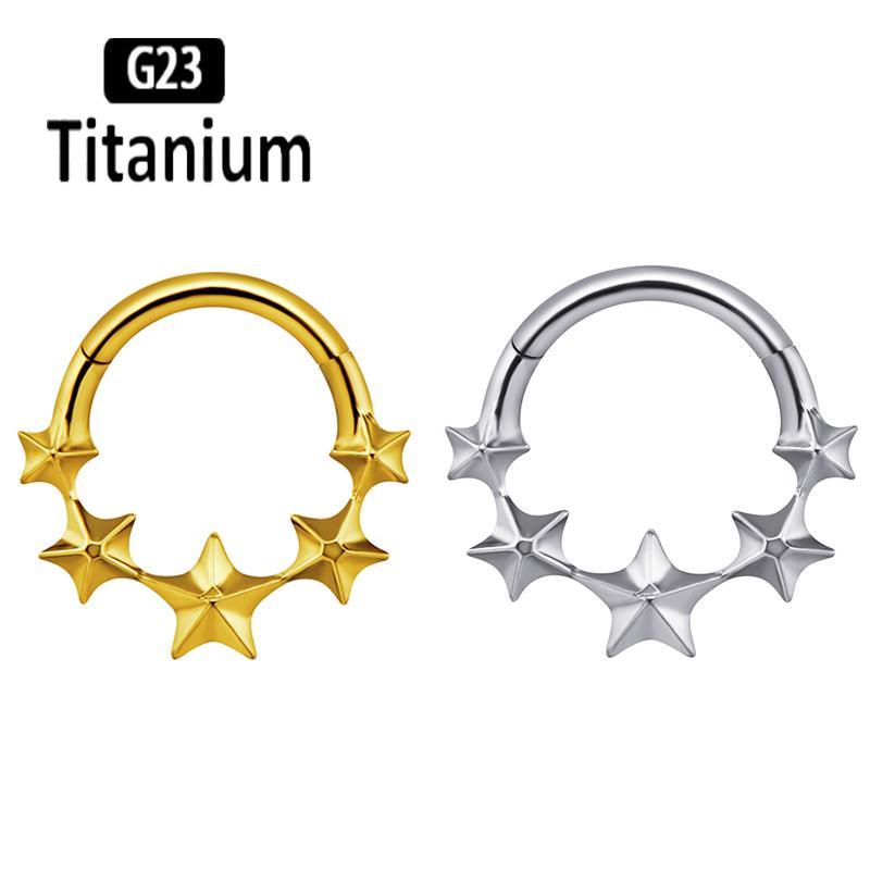 G23 Titanium Piercing Clicker Hight Segment Star Nose Rings Open Small Septum Hoops Earrings Helix Ear Piercing Body Jewelry 16G