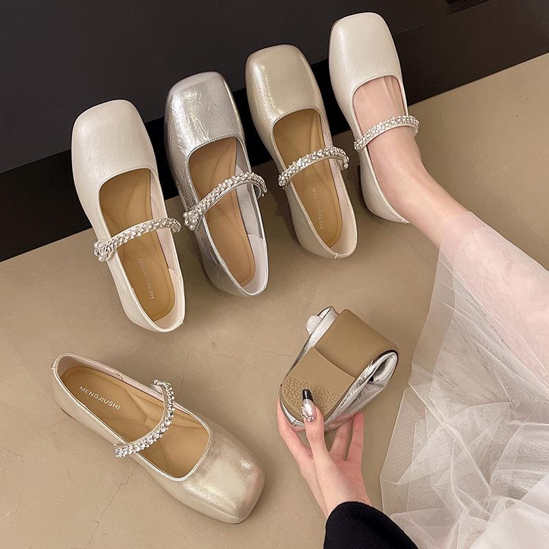 French Silver Single Shoes Women's Summer 2025 New with Skirt, Beautiful Flat Bottom, Not Tired Feet, Mary Jane Small Leather Shoes In the Evening