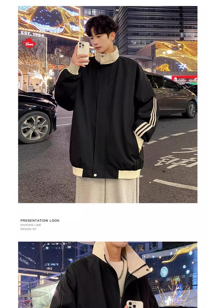 Men's Plus Size Trendy Lapel Baseball Jacket - Spring/Autumn Casual Outerwear.