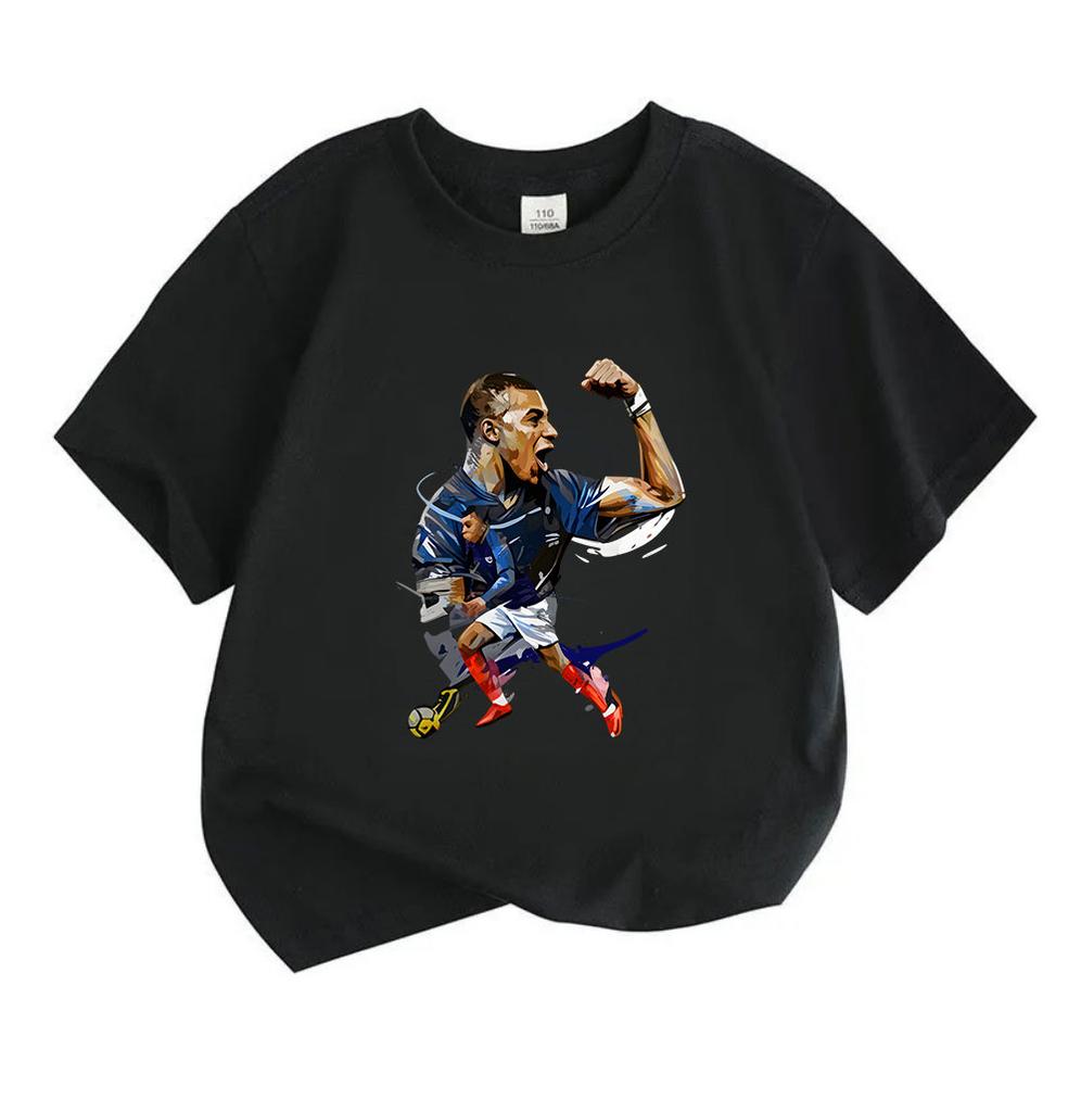 Kids Boys Girls 100% Cotton Crew Neck Short Sleeve T-Shirt, Stylish Football Player Print Casual Sports Tee, Soft Breathable Daily Tops for Children Y