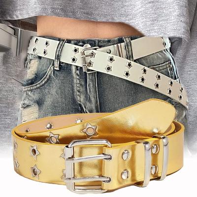 Rivet Belts For Men Women Double Star Eyelet Grommet Waist Strap Adjustable Punk Waist Belt Double Pin Buckle