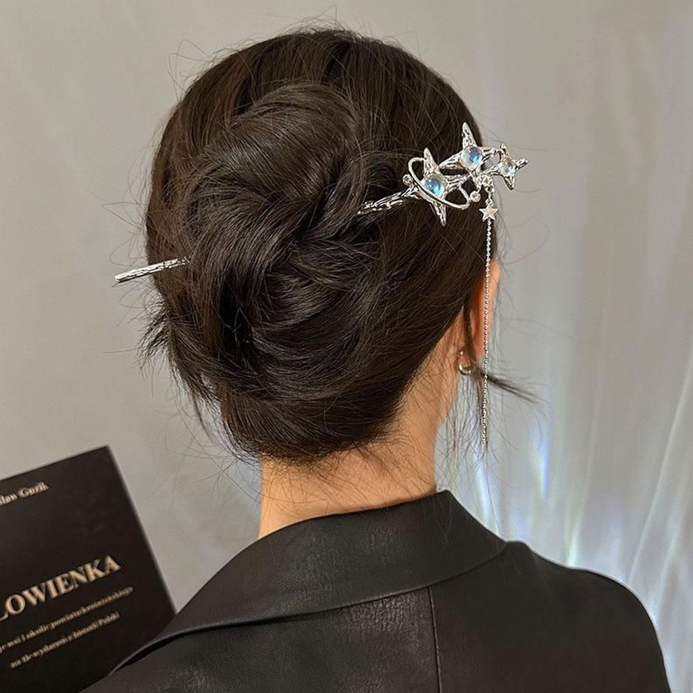 Light Luxury Starry Sky Moonstone Tassel Hairpin Hair Accessory Elegant Hair Stick for Women