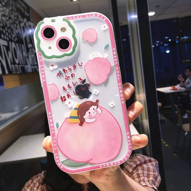 Cute Cartoon Flower Fruit Phone Case For Iphone 14 13 11 12 Pro Max Xs Max Xr X Xs 14pro Clear Shockproof Bumper Soft Back Cover