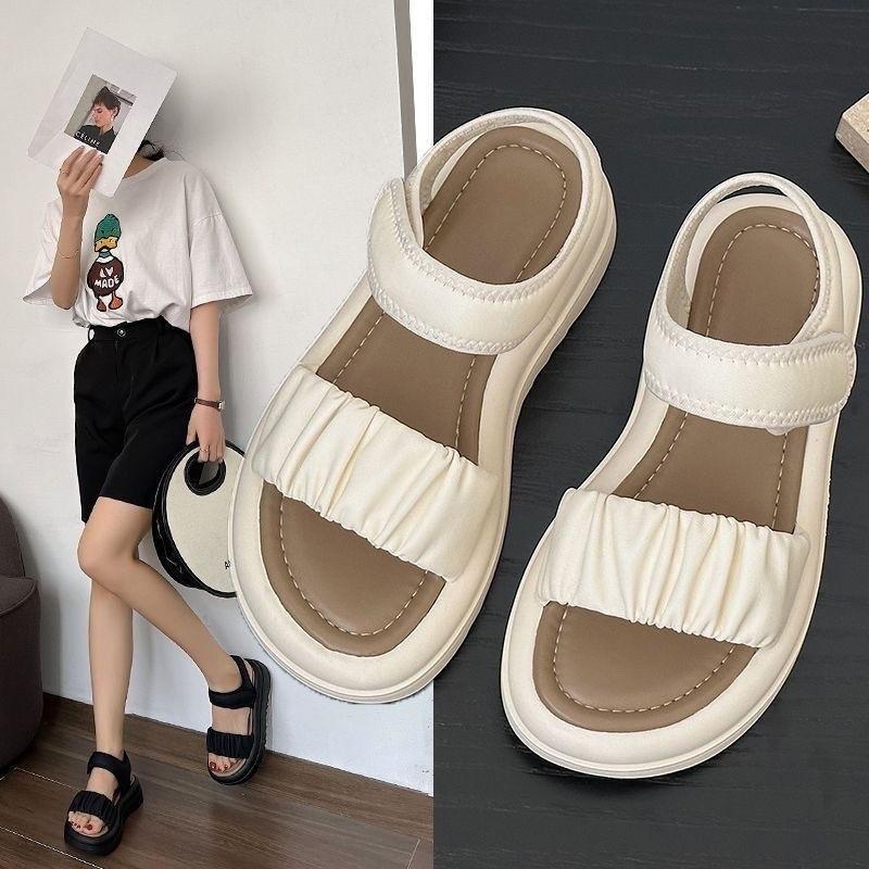 Real Soft Leather French Fairy Wind Soft-soled Sandals Female 2025 New Foreign Style Heightening Versatile Non-slip Roman Shoes